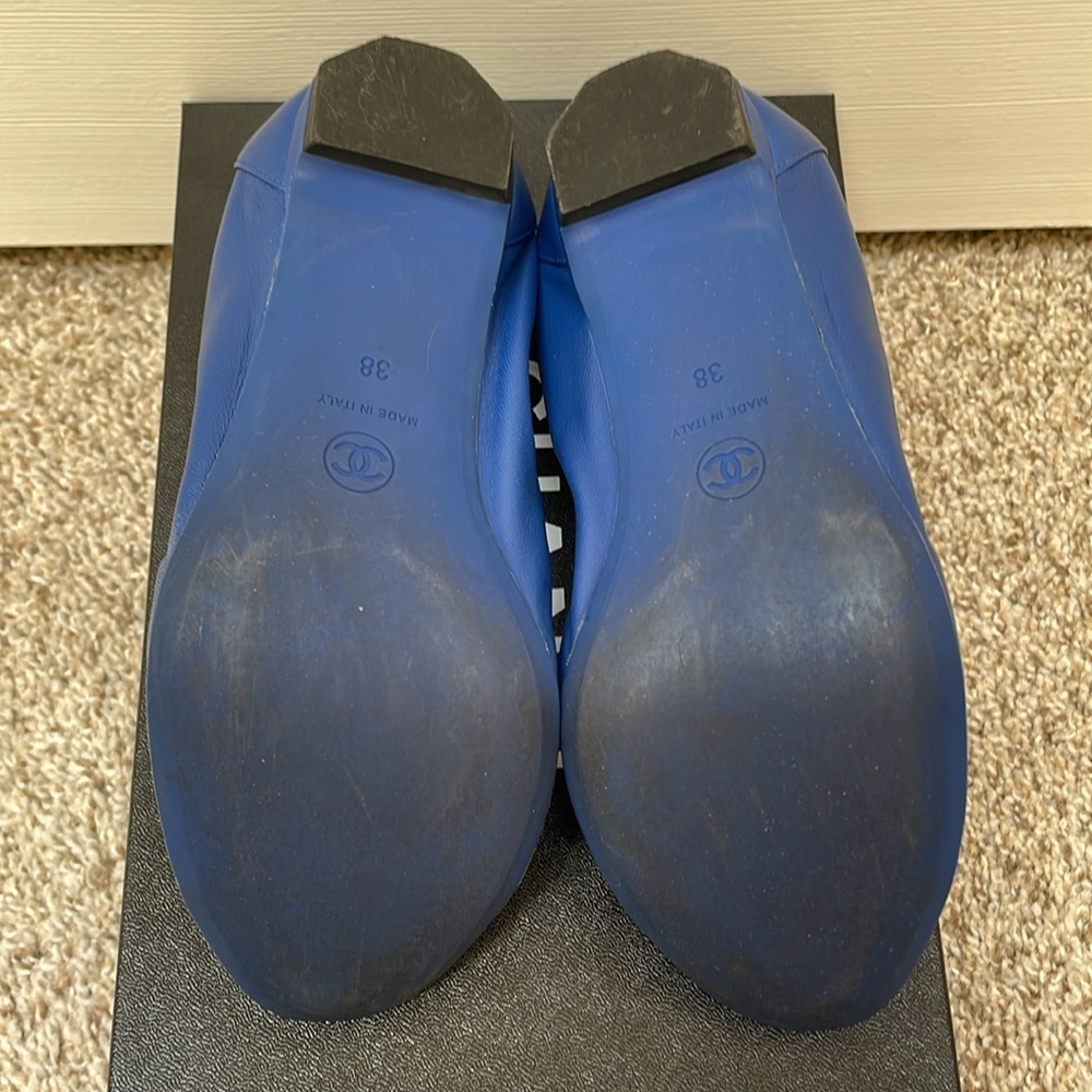 Chanel Classic Captoe Stretch Scrunch Ballerina Ballet Flats Blue Size 38 - Picture 8 of 10